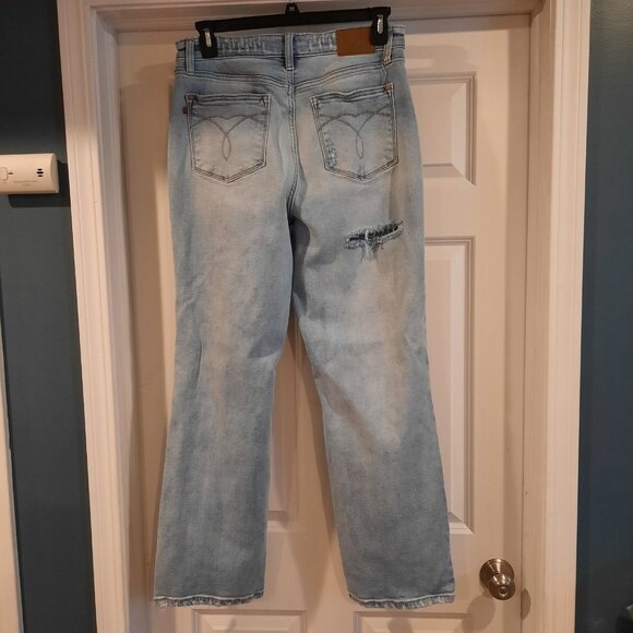 Judy Blue Jeans Womens 13/31 Straight Distressed 90s Boho Light Wash Festival - Picture 2 of 14